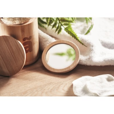 Espejo de maquillaje redondo de madera de bambú